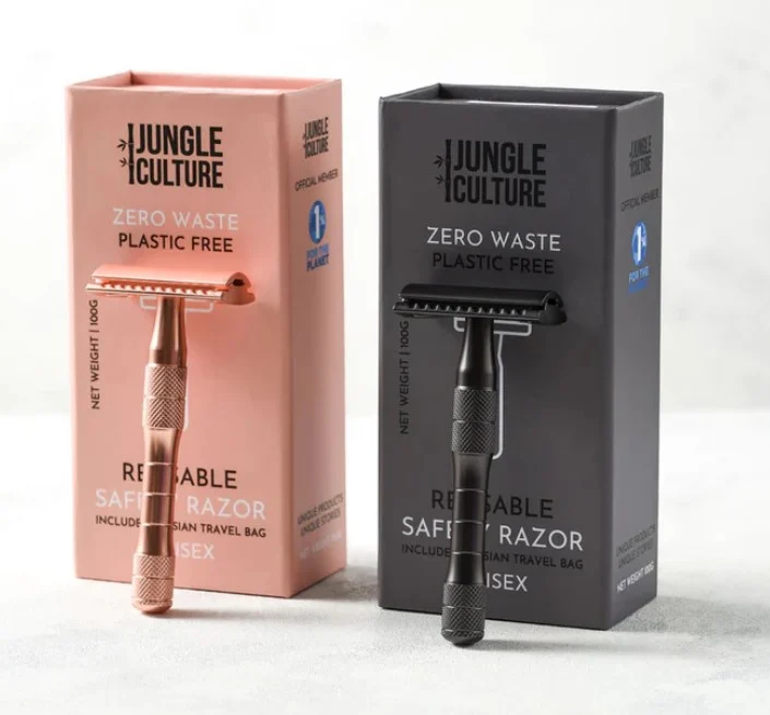 Rose Gold or Black Reusable Safety Razors w/ Natural Jute Travel Bag